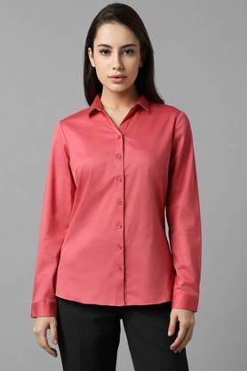 solid v-neck cotton women's casual wear shirt - pink