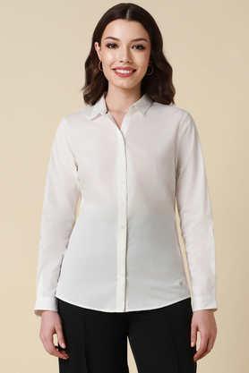 solid v-neck cotton women's formal wear shirt - off white