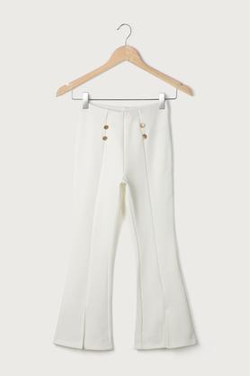 solid viscose blend regular fit girls track pants - white