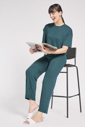 solid viscose blend regular fit women's top & pyjama set - green
