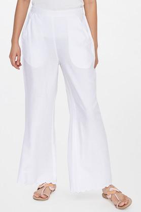 solid viscose flared fit women's casual pants - white