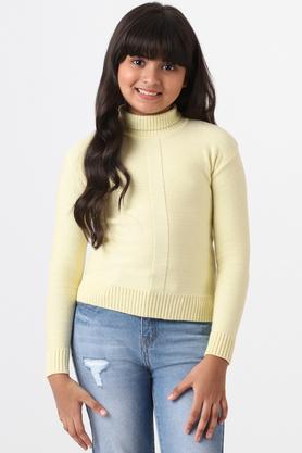 solid viscose high neck girls top - yellow