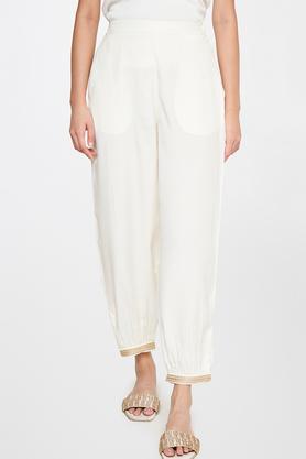 solid viscose regular fit women's pants - off white
