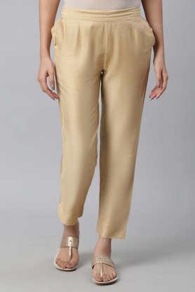 solid viscose regular fit women's trousers - gold