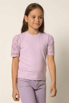 solid viscose round neck girls t-shirt - purple