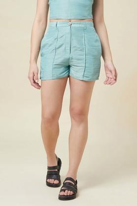 solid viscose skinny fit women's casual shorts - blue