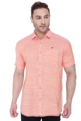 solid viscose slim fit men's casual shirt - orange