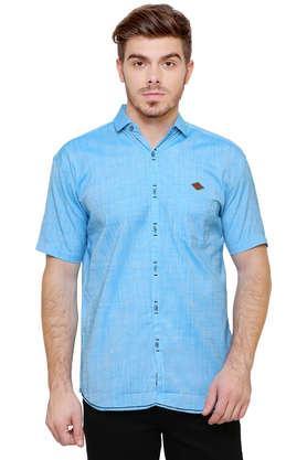 solid viscose slim fit men's casual shirt - turquoise
