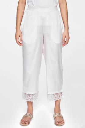 solid viscose straight fit women's pants - off white