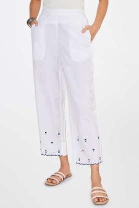 solid viscose straight fit women's pants - white