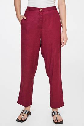 solid viscose straight fit women's pants - wine