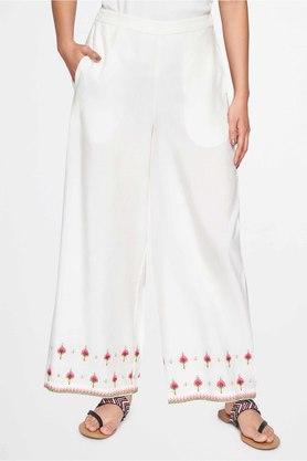 solid viscose straight fit women's trousers - off white