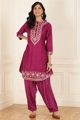 solid viscose woven women's kurta set - pink