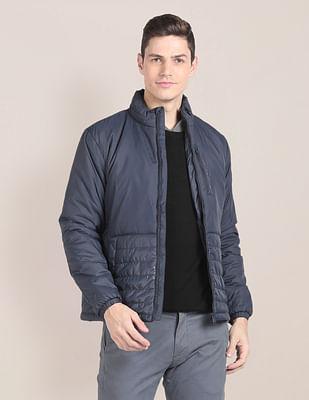 solid zip up quilted jacket