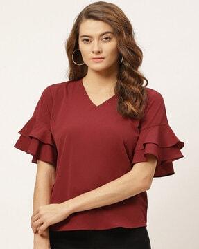 solid  butterfly sleeve top