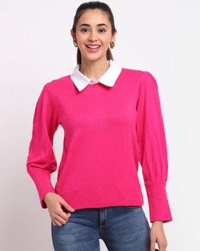 solid  collar-neck pullover