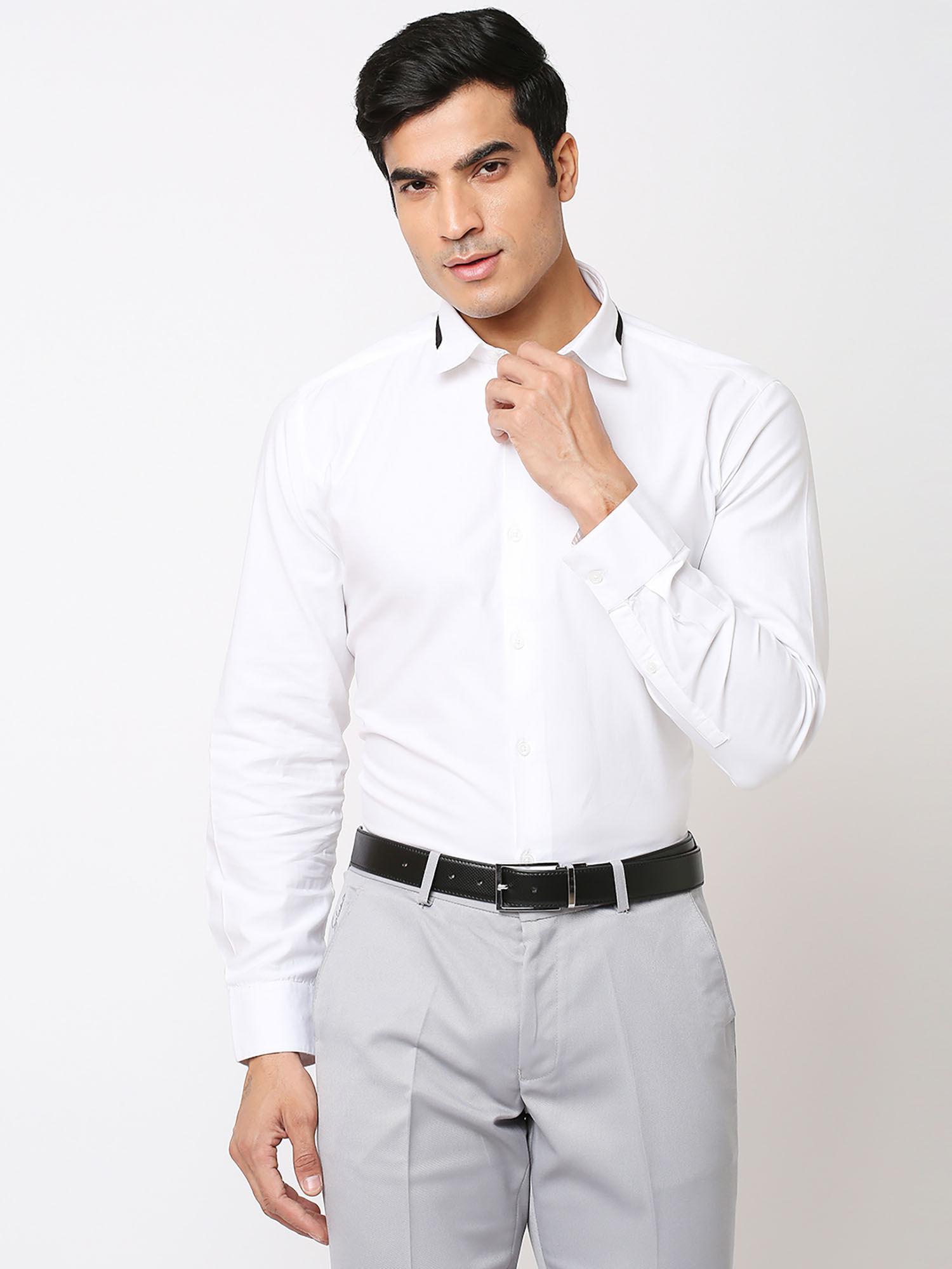 solid 100% cotton slim fit full sleeves formal shirts - white