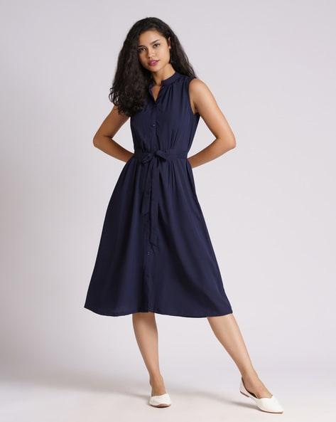 solid a-line dress with waistbelt