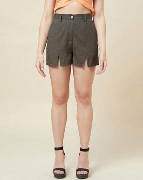 solid above knee length shorts