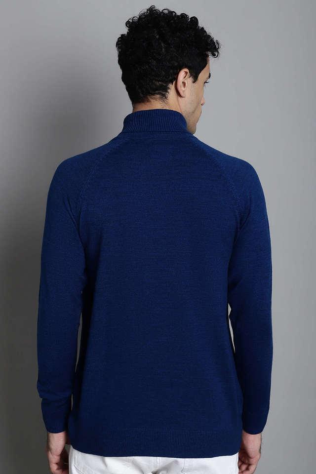 solid acrylic high neck men's sweater - royal blue