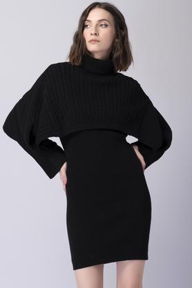 solid acrylic high neck women's mini dress - black
