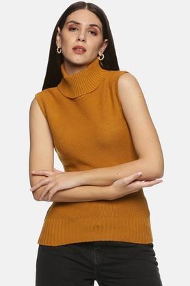 solid acrylic high neck womens top - yellow