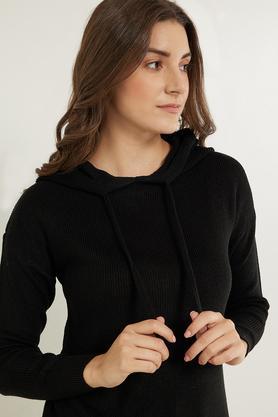 solid acrylic hooded women's sweater - black