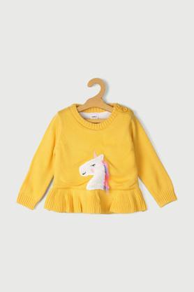 solid acrylic regular fit infant girls sweater - yellow
