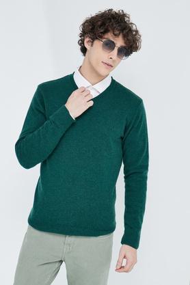 solid acrylic regular fit men's sweaters - emerald