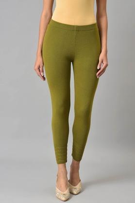 solid acrylic regular fit women's leggings - green