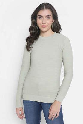 solid acrylic round neck women's sweater - grey