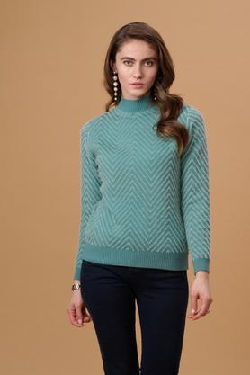 solid acrylic round neck women's sweater - sage