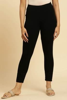 solid acrylic skinny fit women's tights - black