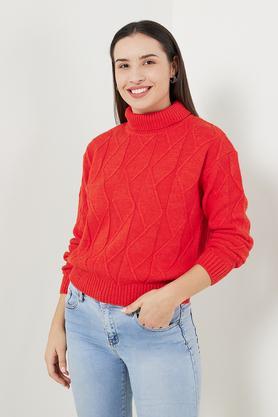 solid acrylic turtle neck women's casual wear sweater - orange