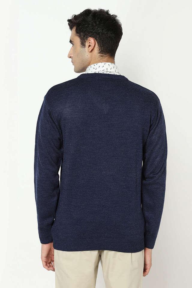 solid acrylic v-neck men's sweater - indigo