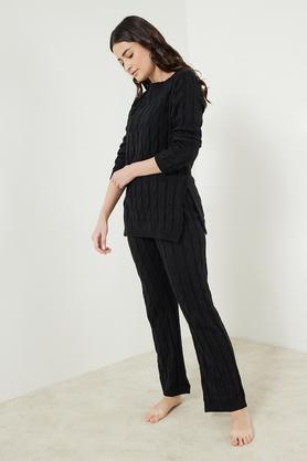 solid acrylic women's casual wear pyjama - black