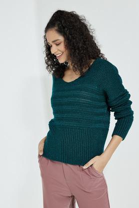 solid acrylic women's pullover - green