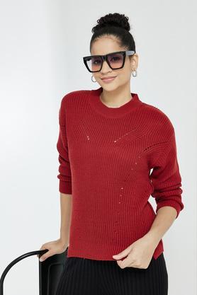 solid acrylic women's pullover - red