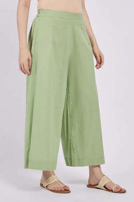 solid ankle length cotton women's palazzos - green mix