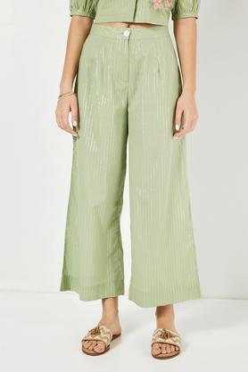 solid ankle length cotton women's palazzos - green