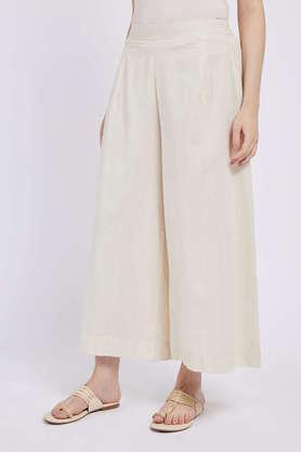 solid ankle length cotton women's palazzos - ivory