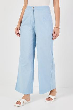 solid ankle length cotton women's palazzos - light blue