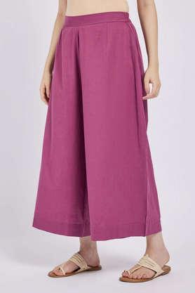 solid ankle length cotton women's palazzos - purple mix