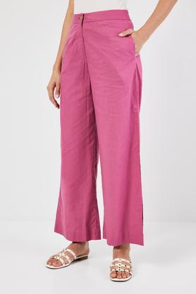 solid ankle length cotton women's palazzos - purple