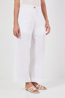 solid ankle length cotton women's palazzos - white