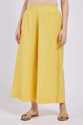 solid ankle length cotton women's palazzos - yellow mix