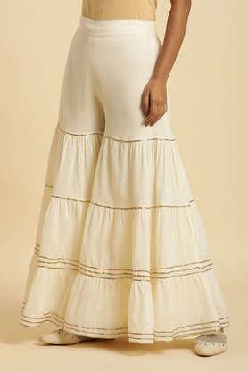 solid ankle length cotton women's sharara - ecru