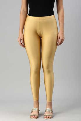 solid ankle length nylon women's legging - gold