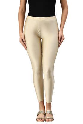 solid ankle length nylon women's legging - gold