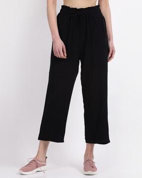 solid ankle length straight track pants
